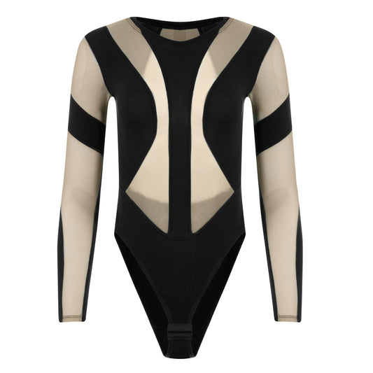 Evoni Damen Body aus Baumwolle mit stylischen Tüll-Cutouts