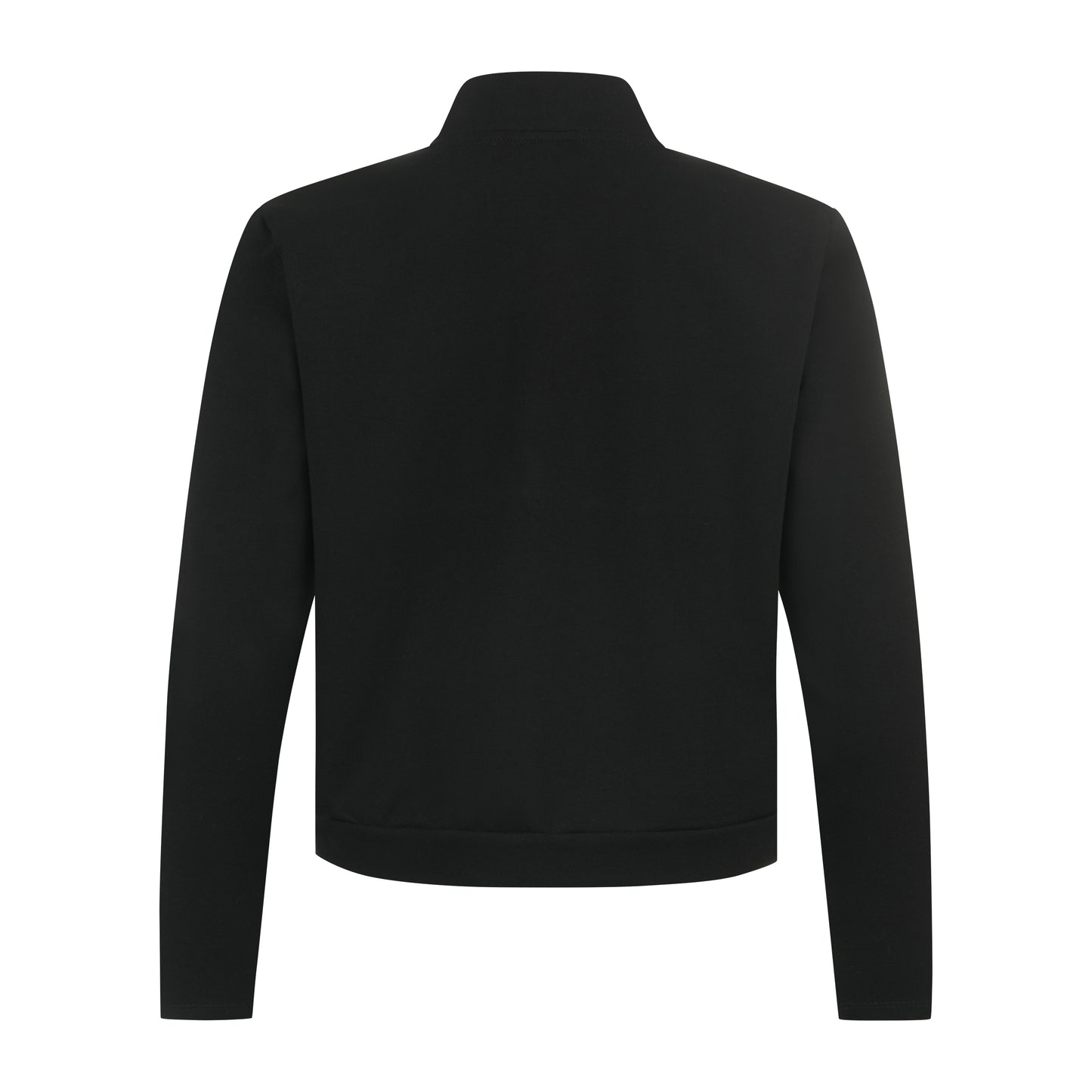 Blazer Damen schwarz, eleganter Kurzblazer, kragenlos mit Rundhalsausschnitt, offen ohne Verschluss