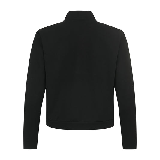 Blazer Damen schwarz, eleganter Kurzblazer, kragenlos mit Rundhalsausschnitt, offen ohne Verschluss
