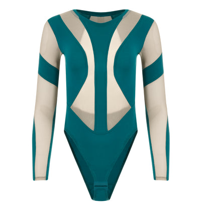 Evoni Damen Body aus Baumwolle mit stylischen Tüll-Cutouts