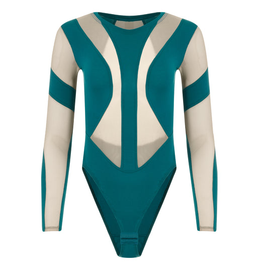 Evoni Damen Body aus Baumwolle mit stylischen Tüll-Cutouts