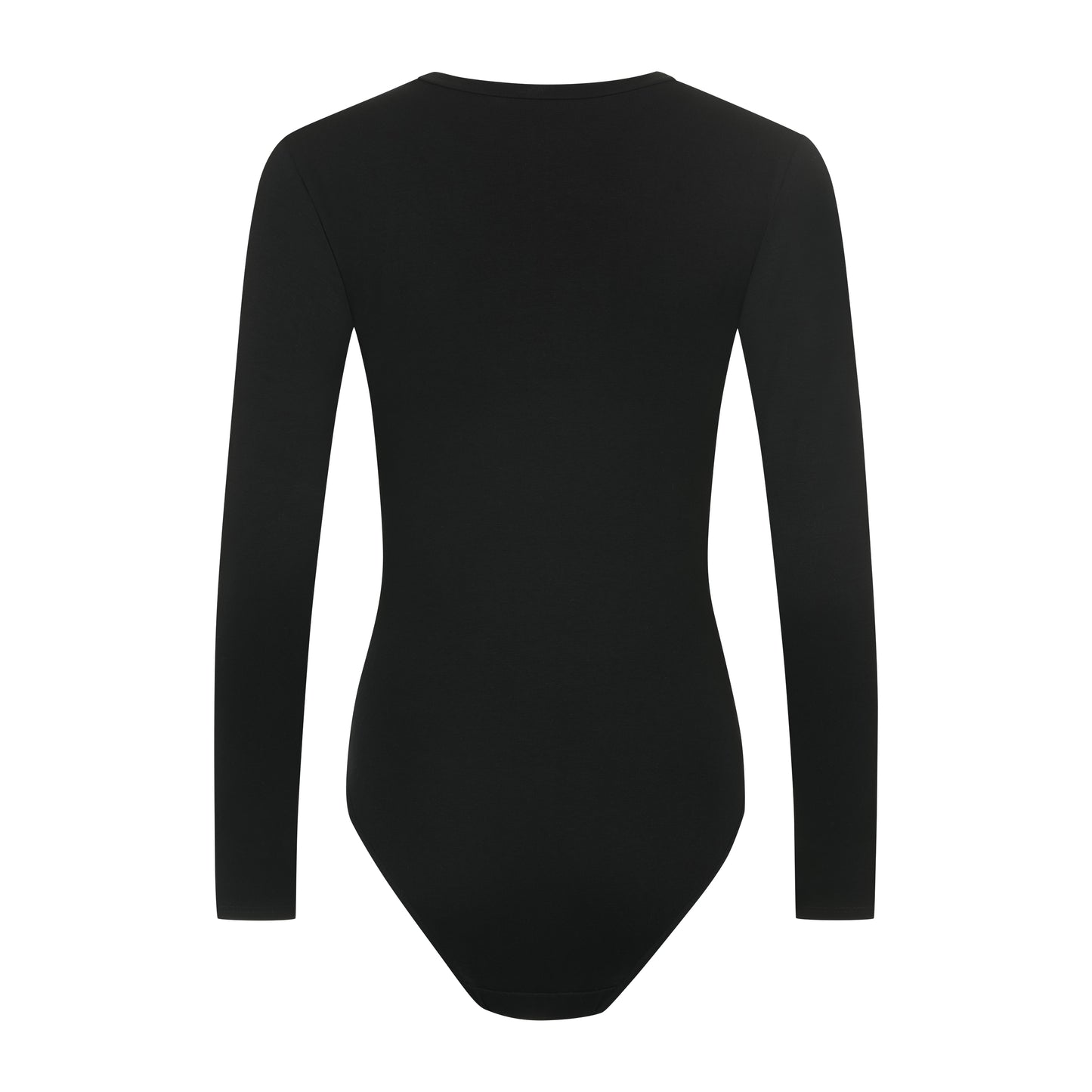 Damen Langarm Body aus Baumwolle-Elasthan mit Halbkragen und Tüll-Dekolleté