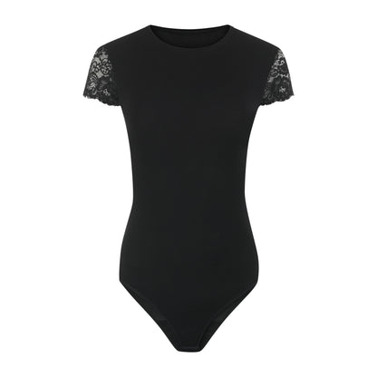 Body mit hohem Rundkragen & Spitze