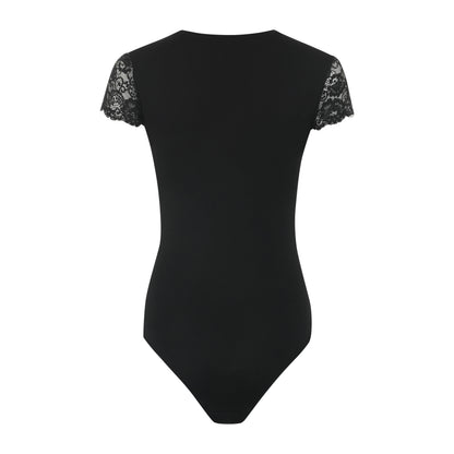 Body mit hohem Rundkragen & Spitze