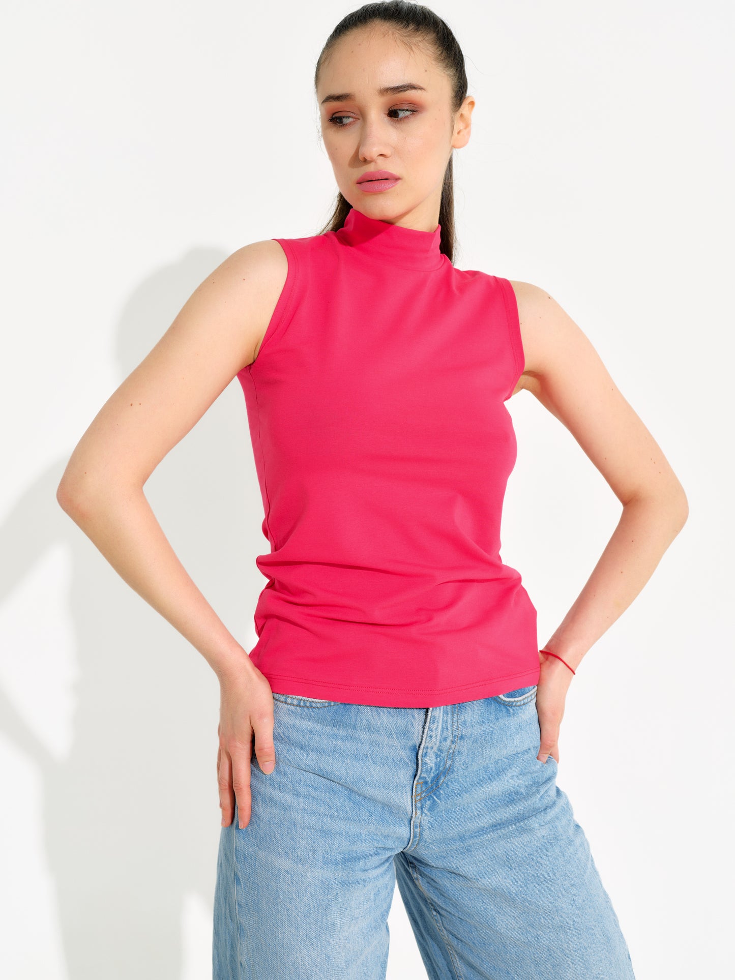 Basic Shirt ärmellos Halbkragen Tank-Top