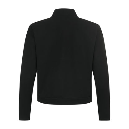 Blazer Damen schwarz, eleganter Kurzblazer, kragenlos mit Rundhalsausschnitt, offen ohne Verschluss