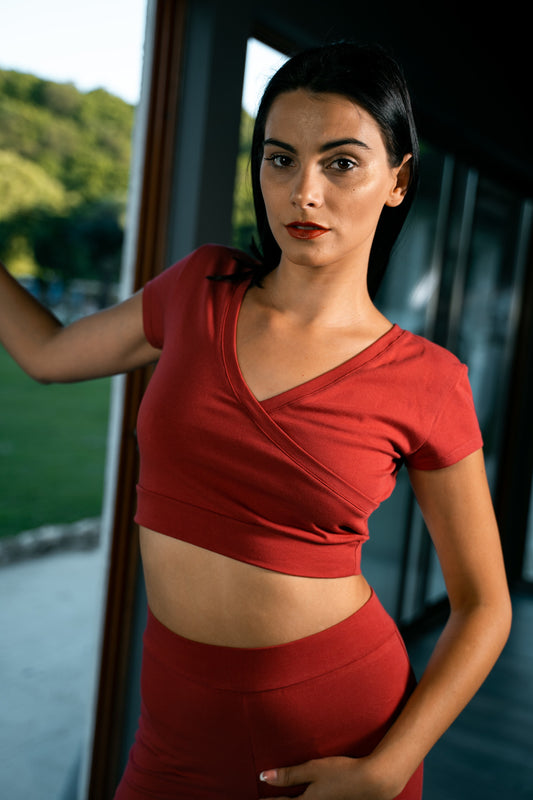 Crop Top Kurzarmshirt aus Baumwolle Bauchfrei