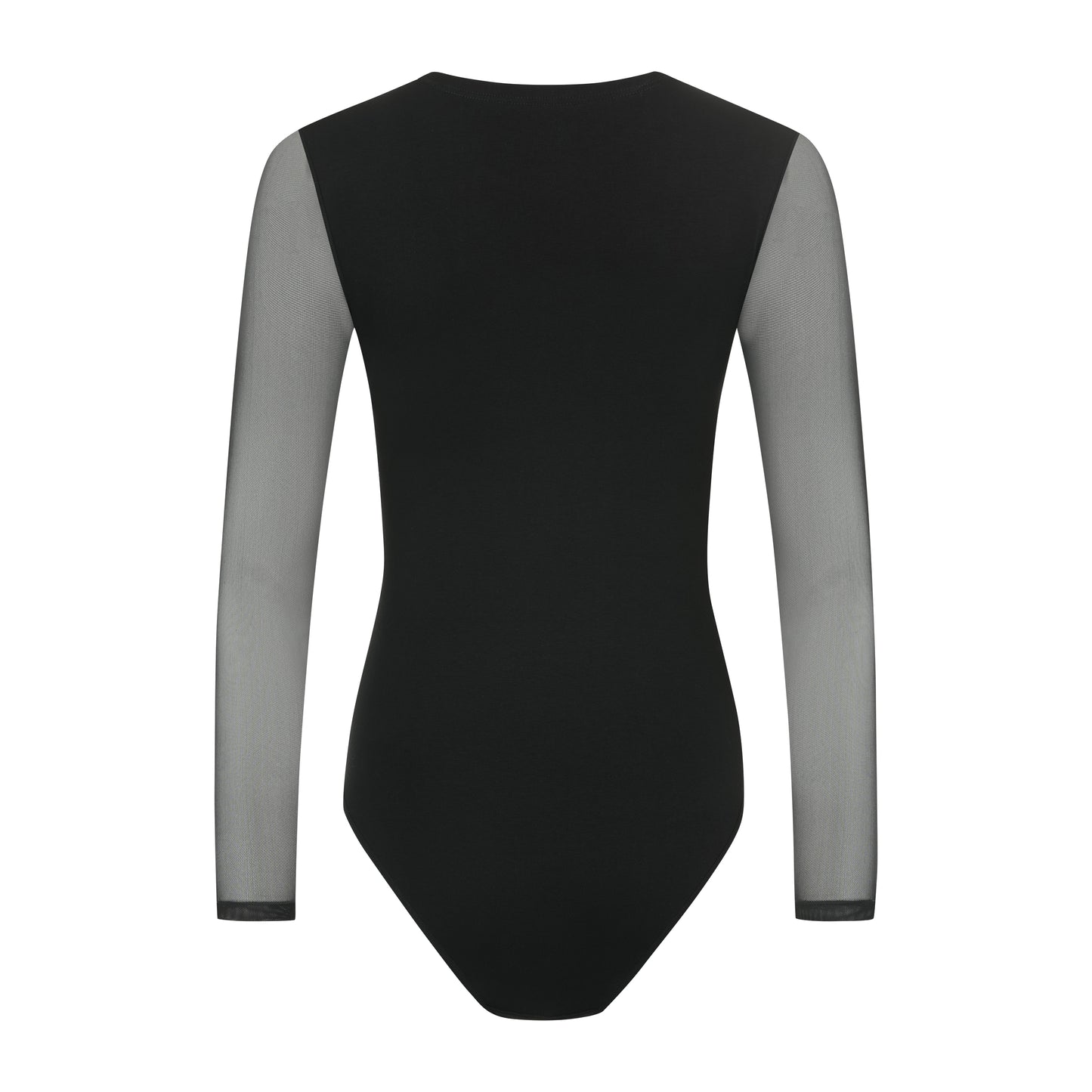 Damen Body aus Baumwolle-Elasthan mit Tüll-Dekolleté und langen Tüllärmeln