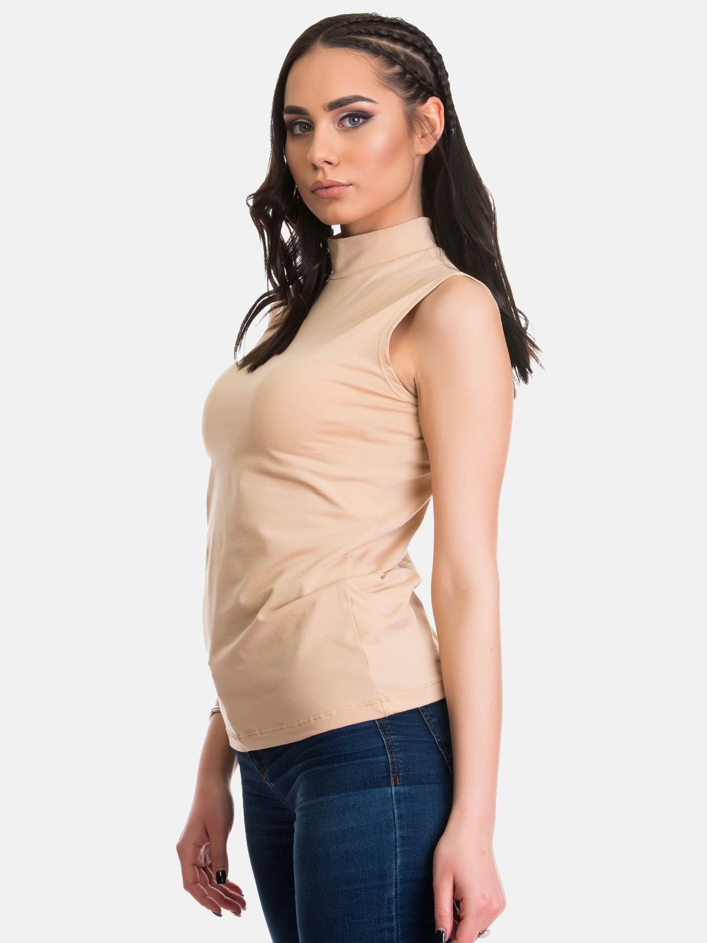 Basic Shirt ärmellos Halbkragen Tank-Top