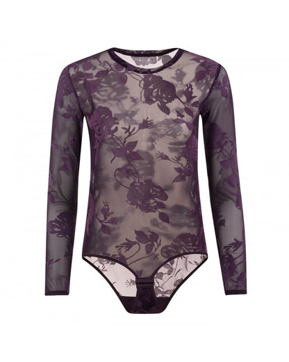 Evoni Eleganter Tüll-Body mit Blumenmuster aus Flock