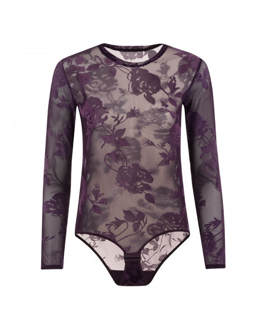 Evoni Eleganter Tüll-Body mit Blumenmuster aus Flock
