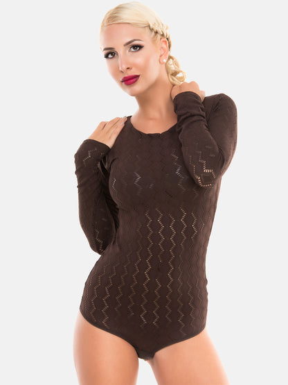 Damen Langarmbody Spitze Rundhals