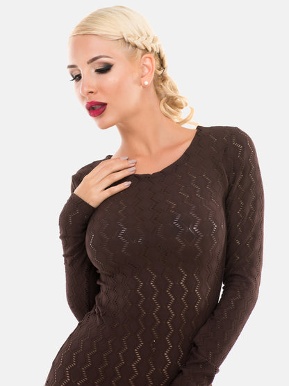 Damen Langarmbody Spitze Rundhals