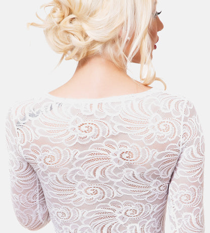 Damen Langarmbody Spitze Rundhals
