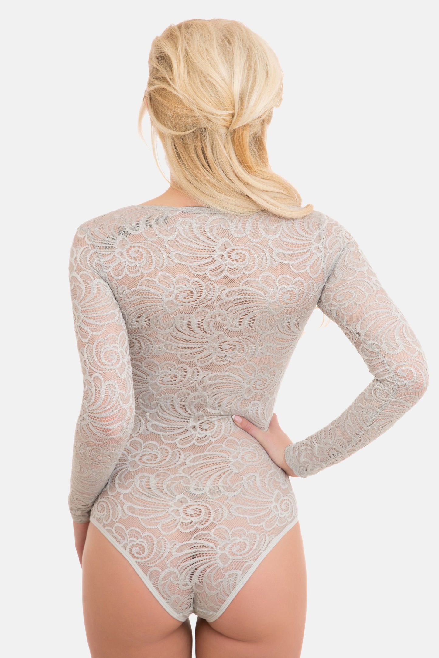 Damen Langarmbody Spitze Rundhals