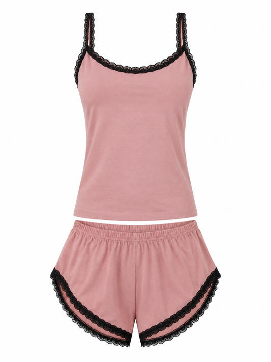 Damen Pyjama kurz aus Baumwolle mit Spaghettiträgern – 2-teilig