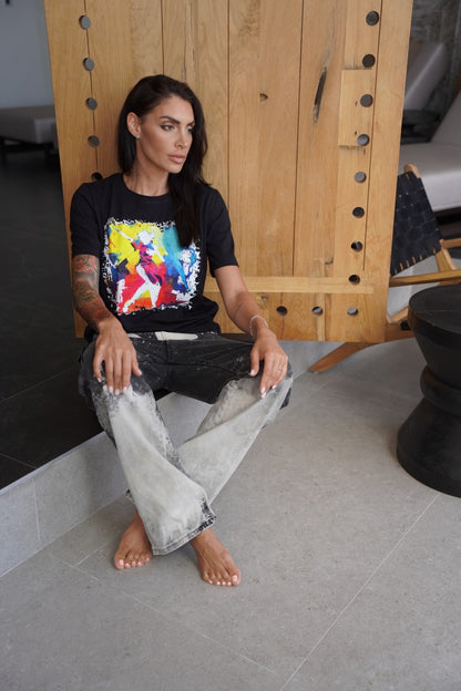 Evoni Damen T-Shirt aus weichem Baumwollstoff mit modischem Frontdruck